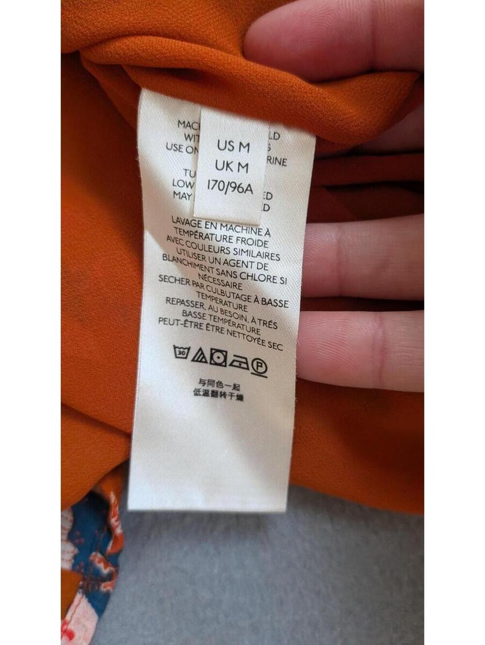 Anthropologie Blouse Womens M Orange Floral Ruffle Henley Long Sleeve Tunic Top - Picture 7 of 9